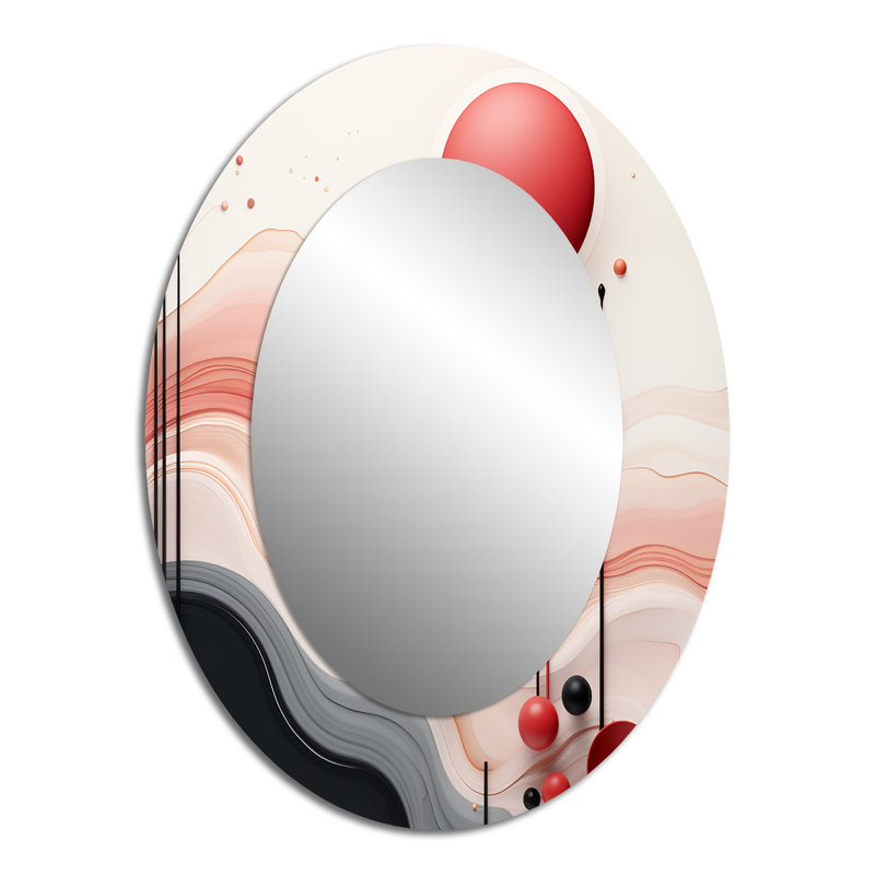 Happy Flowers of Rhythm In Pink And Blue I - Large Oval Wall Mirror On Metal, 40" x 30"