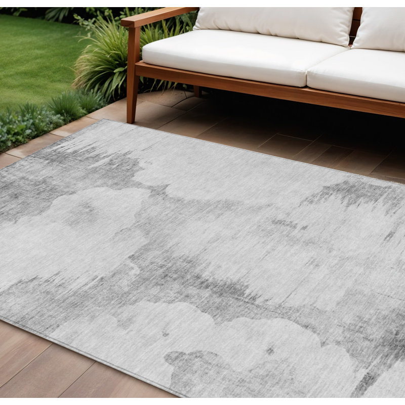 Tapis extérieur lavable abstrait gris argenté et étain 10 pi x 14 pi