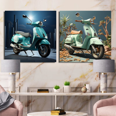 Vintage Vibrant Scooter - Ensemble de 2 collages carrés