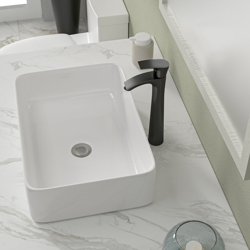 Mocoloo 19" L x 15''W Ceramic Bathroom Sink Rectangular Vessel Sink with Faucet, Oil Rubbed Bronze
