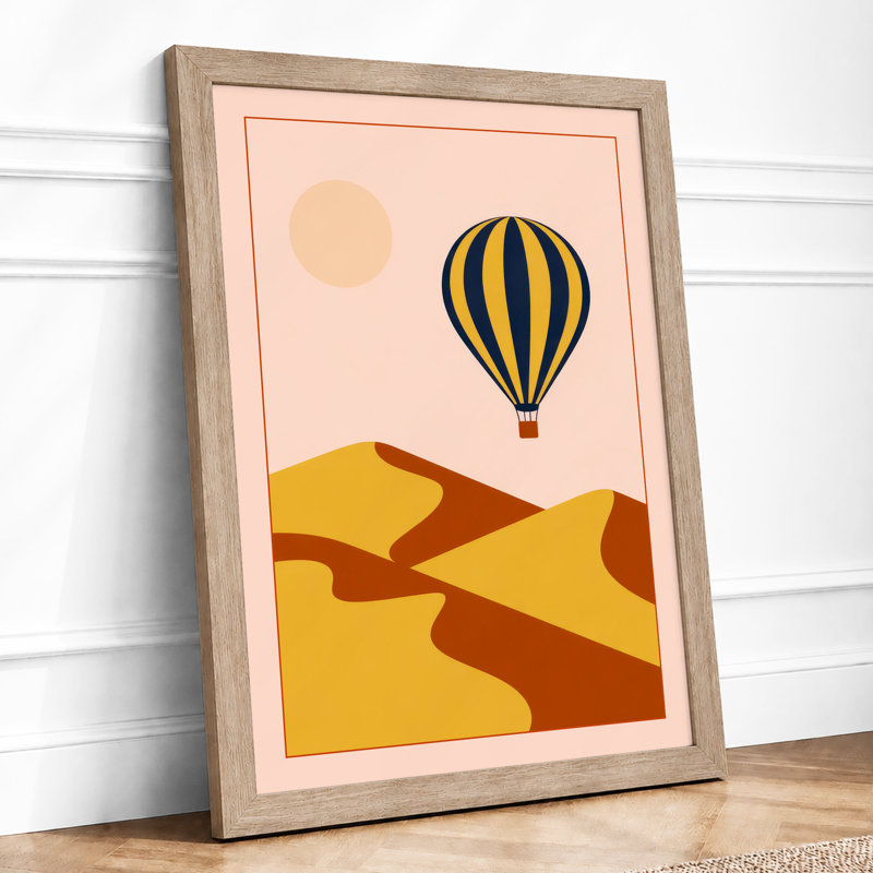 Balloon Over Desert Retro - Framed Print, A2 - 59.4 x 42.0 cm, Oak