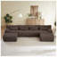 Canapé d'angle convertible 6 places en velours côtelé marron avec pouf, en forme de U, pour salon.-1953814945-1953814959