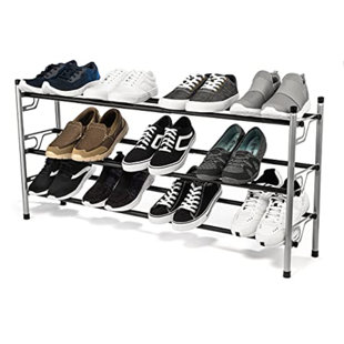 Williston Forge Steel Mesh 3-Tier Shoe Rack Gunmetal Silver