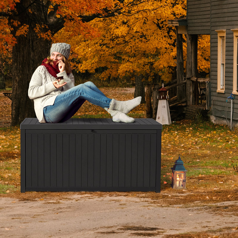 Black 120 Gallon Lockable Resin Outdoor Deck Box
