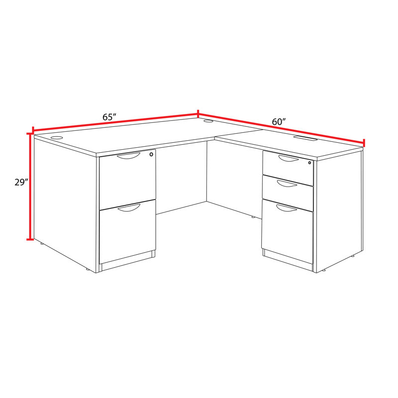 Regency Legacy L Desk with Double Full Pedestal Drawer Unit, 29" H x 60" W x 65" D, Mahogany