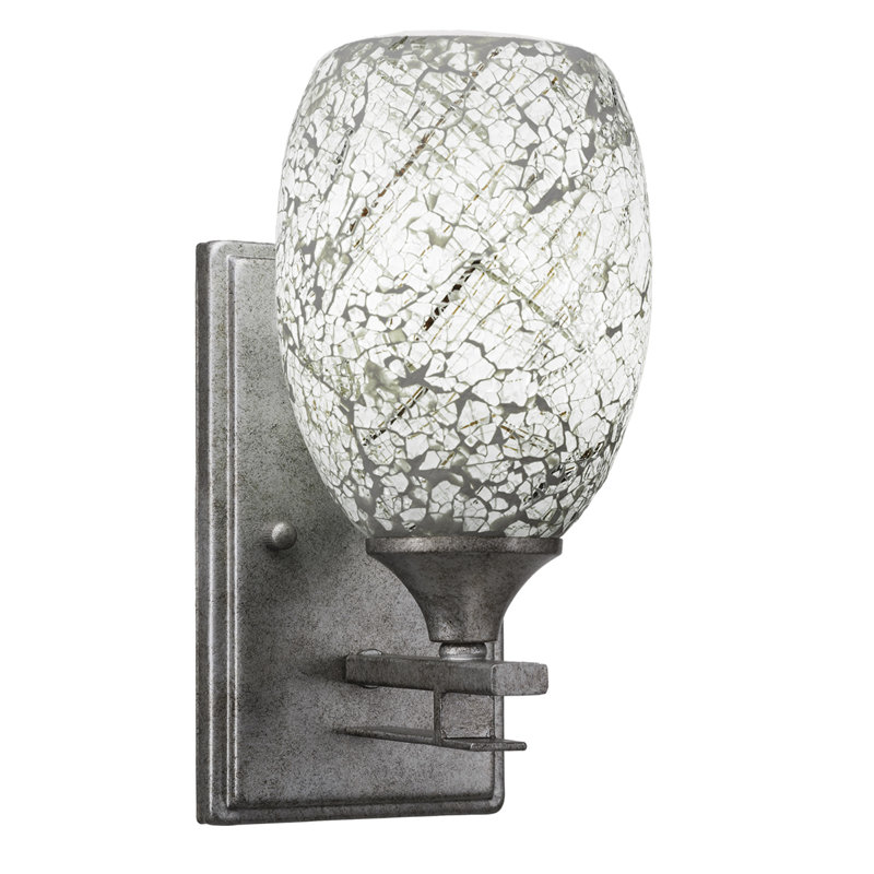 Uptowne Wall Sconce Shown With 5” Fusion Glass, Natural, Aged Silver
