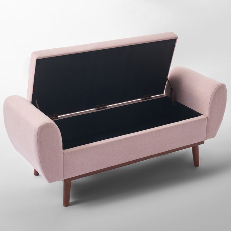 Upholstered Storage Bench with Solid Wood Leg, Pink