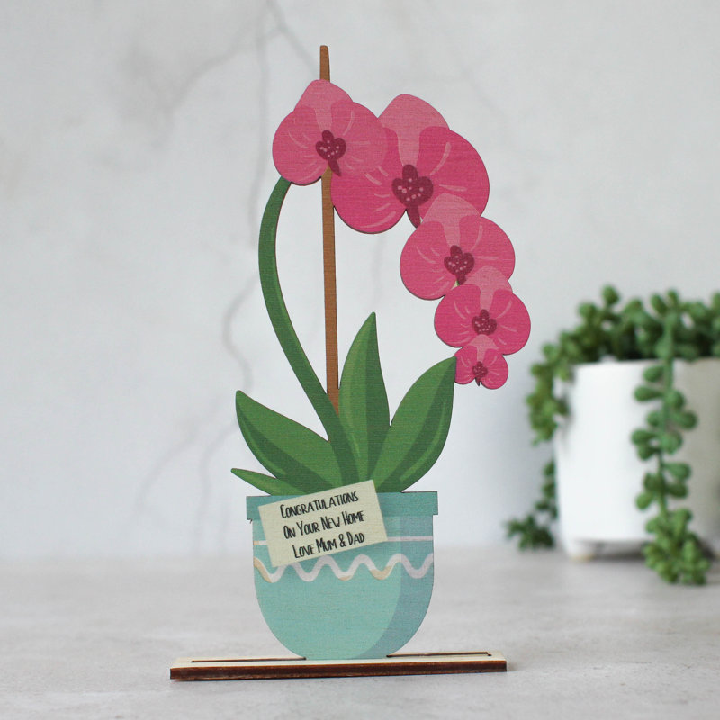 Jorgie-May Personalised Wooden Card, Orchids, Yes
