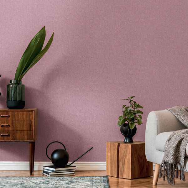 Flourish 10.05m x 53cm Textured Wallpaper Roll, Dark Pink