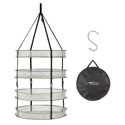 iPower 2 Feet 4 Layer Herb Drying Rack Hanging Foldable Dry Net with Heavy Duty Rings and Carrying Bag, for Plants, Seeds, and Buds, Green, 1-Pack