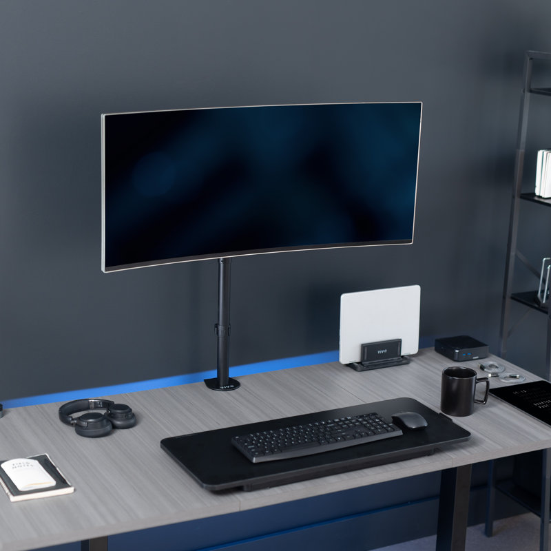Black Adjustable Single Monitor Desk Mount with Extra Tall Pole