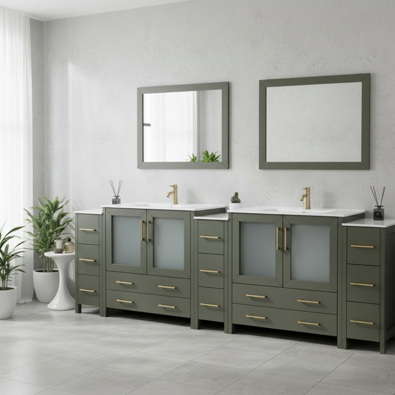  Ensemble de meuble-lavabo double 108 "avec miroir 108", Vert rétro