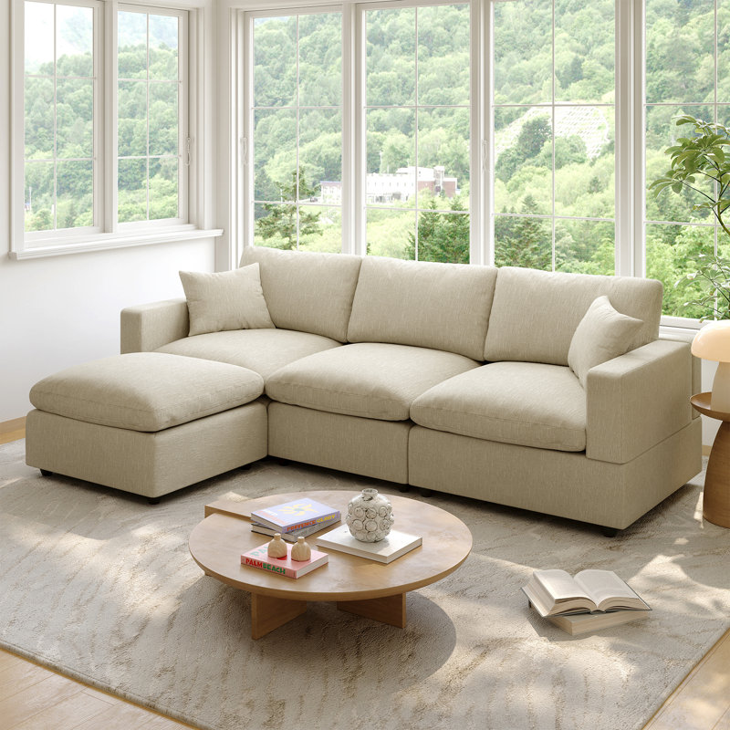 Canapé modulaire Cloud Couch, canapé modulaire convertible à siège profond pour le salon, canapé modulaire rembourré en duvet moelleux avec repose-pieds mobile