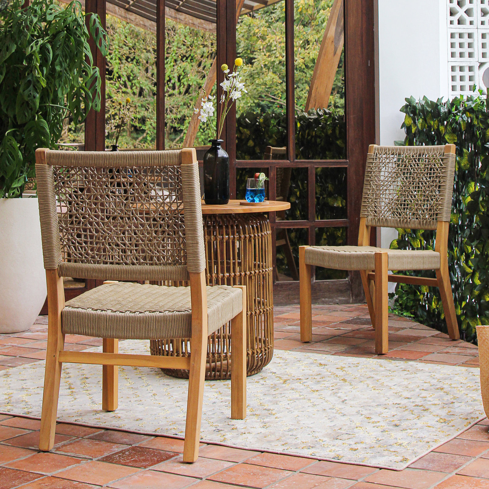 Seras Teak Patio Side Chair, Tan