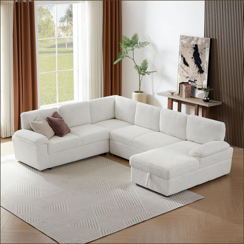 Canapé-lit modulaire convertible avec rangement modulaire pour le bureau à domicile | Velours côtelé | Blanc neige