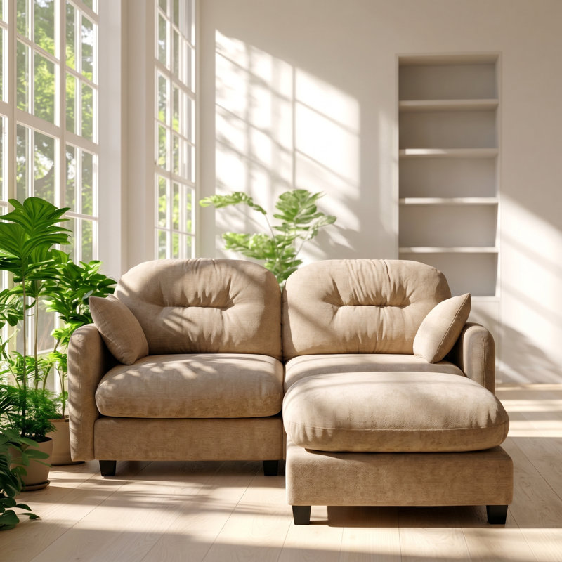 CanapÃ© d'angle modulaire en chenille matelassÃ©e Aurelia, 188 cm (L) x 151 cm (P) x 93 cm (H), avec repose-pieds