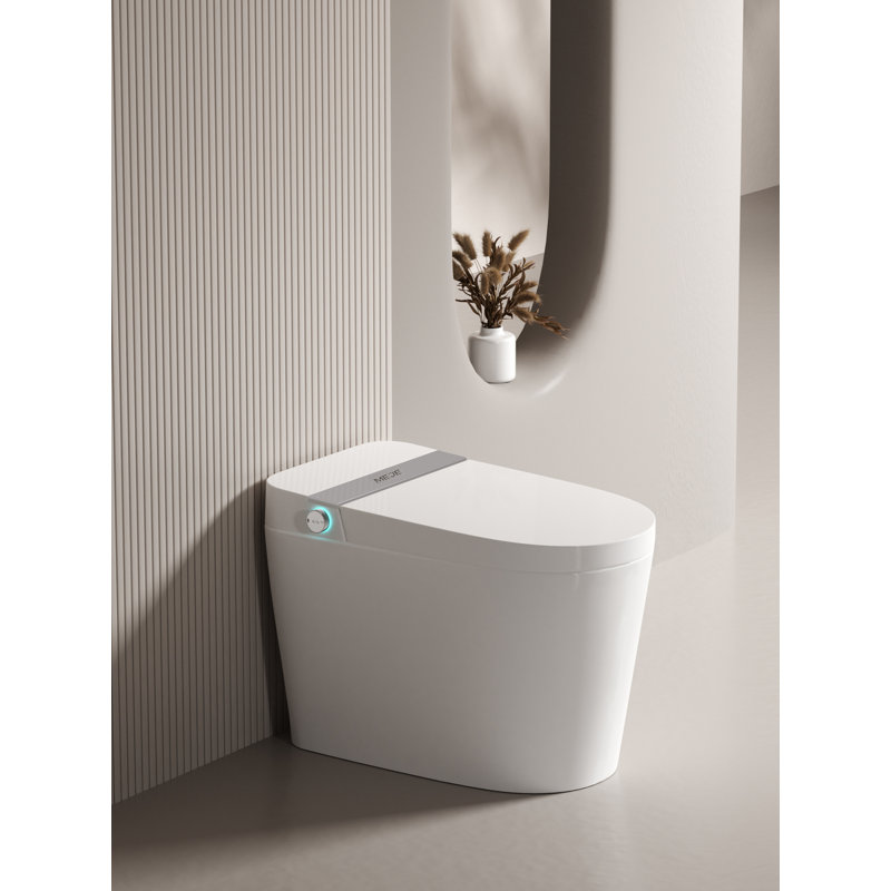 MEJE New Smart Toilet with Basic Intelligent Function, Tankless Toilet with Built-in Heated Seat, Auto Flush, Foot Kicking Flush, Remote Control,Night Light - White Color