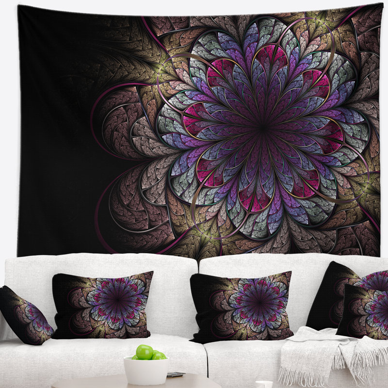 Tapisserie florale à motif floral brun et bleu, H 32 po x l 39 po