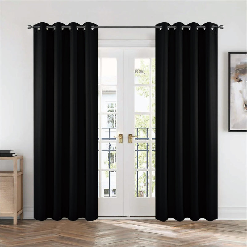 Frasco Blackout Curtain Pair, Black, 116.84cm Width x 137.16cm Drop