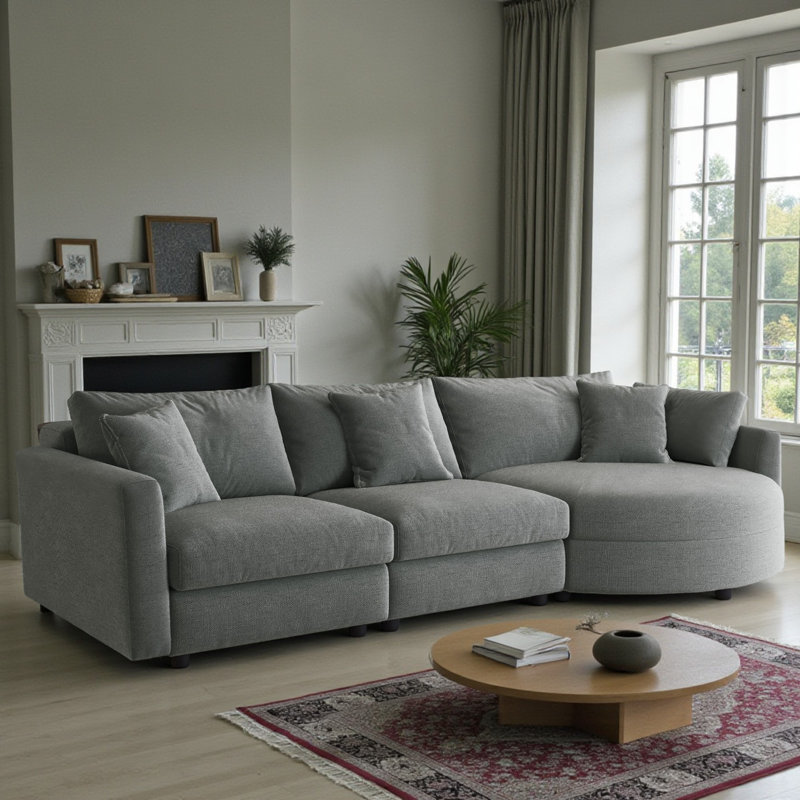 105.48'" Wide Chenille Upholstered Sectional, Gray Chenille