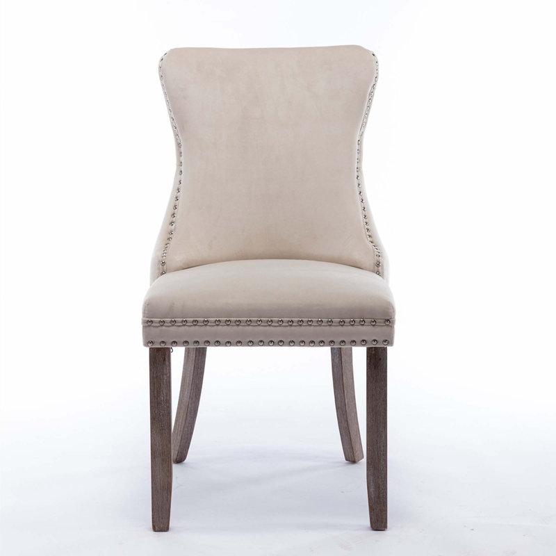 Friedhard Upholstered Wing-Back Dining Chair with Backstitching Nailhead Trim and Solid Wood Legs,Set of 2, Beige
