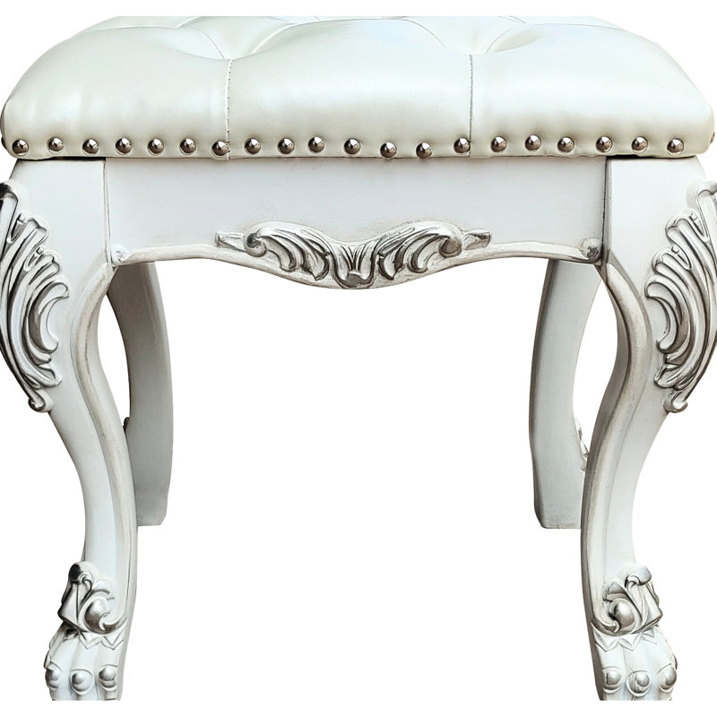 Tabouret de coiffeuse blanc cassé Ii - capacité de poids de 220 lb, largeur de siège de 21 po, profondeur de 17 po, élégance de banc d'apparence rembourrée, conception simple