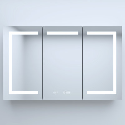 48 In. W X 30 H Rectangular Silver Aluminum Medicine Cabinet With Mirror, Led, Clock, Rust - Proof Metal, High Density Water Led Strips Wide Lights, Beveled Design, Fog Mirror