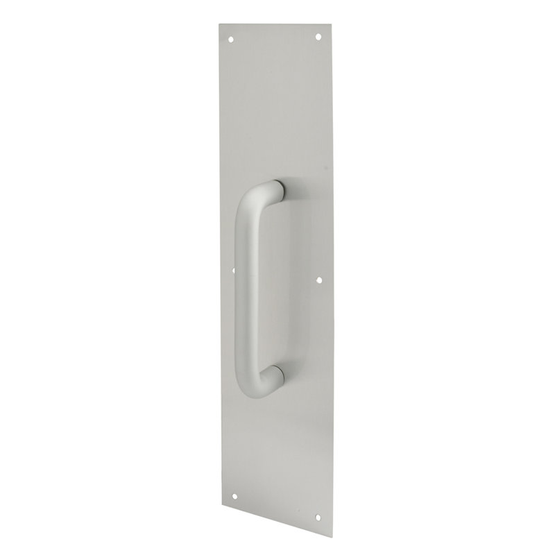Poignée et plaque de porte ronde en aluminium satiné 4 po x 16 po (paquet simple), Aluminium