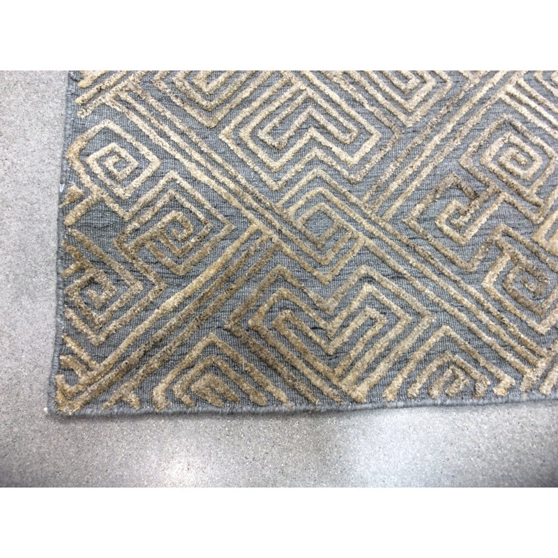 Tapis unique gris anthracite / beige noué à la main de 9 pi 2 po x 12 pi 3 po