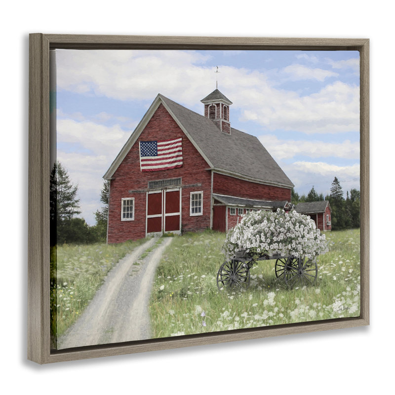  "Barn with floral wagon", art mural sur toile flottante par Lori Deiter, H 17 po x l 21 po, Cadre flottant orme Montalcino
