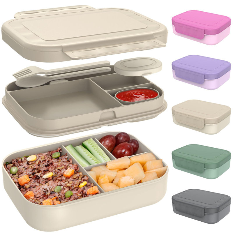 Stackable Bento Lunch Box With 4 Compartments, 47 Oz (Pale Mocha)