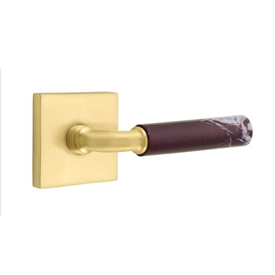 Ensemble de leviers d'intimité Emtek Select avec rosette carrée et tige R-Bar, levier en marbre Rosso Levanto LH