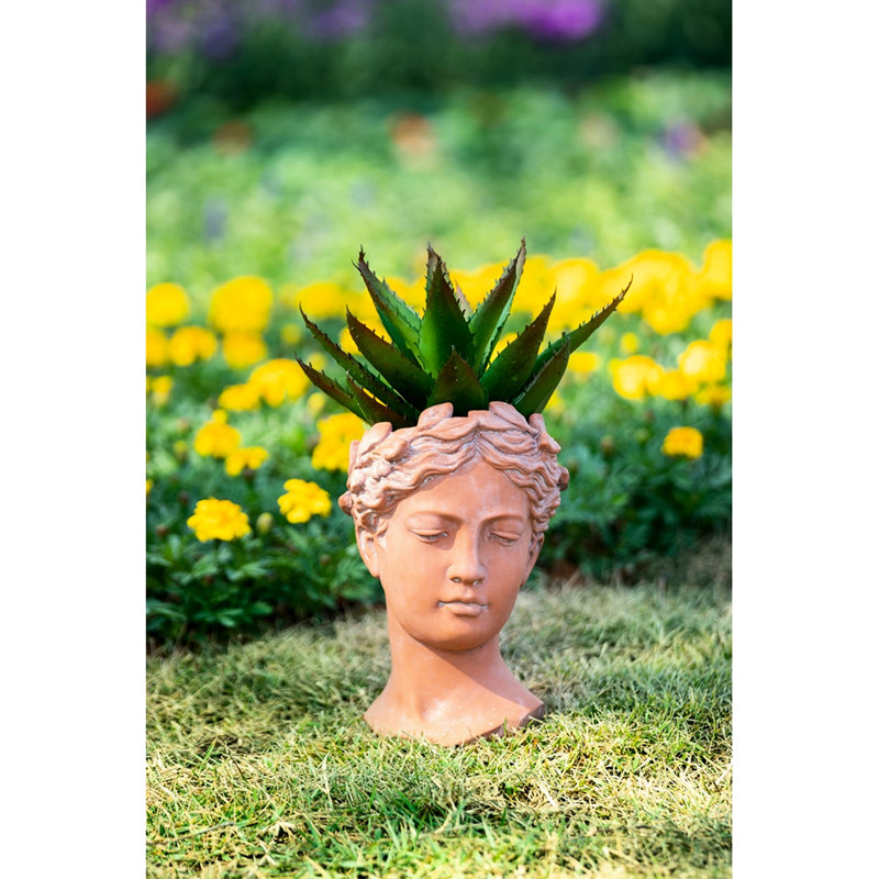 D7x11" Brown Cement Head Bust Decor Piece - Beautify Your Home & Outdoor Ornament, 7.3X6.9X10.6 Inches Garden, Brown