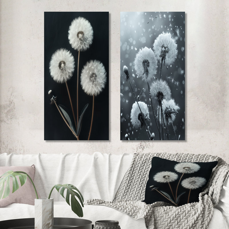 Elegant Dandelion Silhouette I - White Botanical, 32" H x 32" W