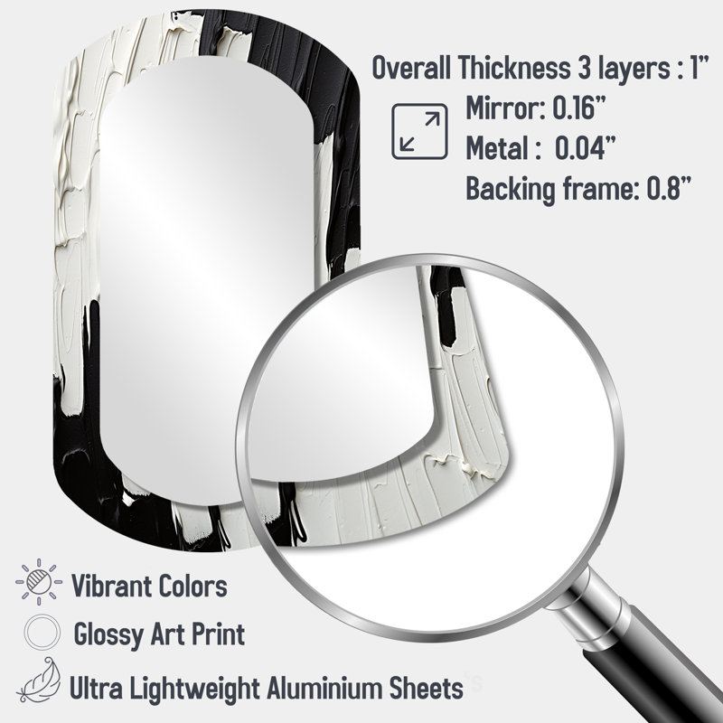Momentary Spirit Black And White Abstract I - Abstract Painting Unique Shape Decorative Mirror, Modern Freeform Large Wall Mirror, Printed Metal Art