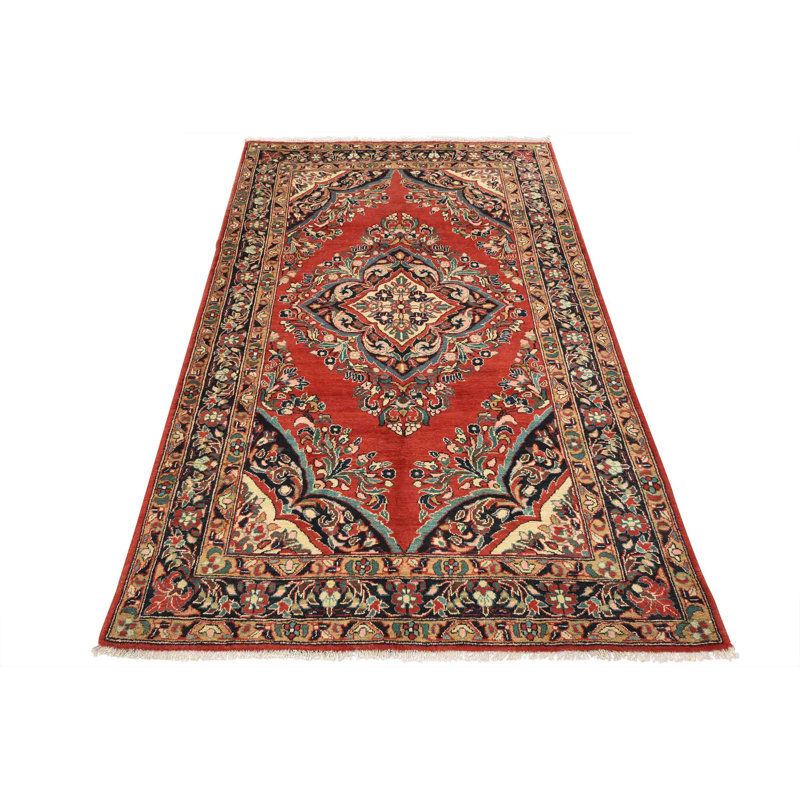 Tapis rouge en laine des années 70 5 pi 4 po x 7 pi 9 po Myabella