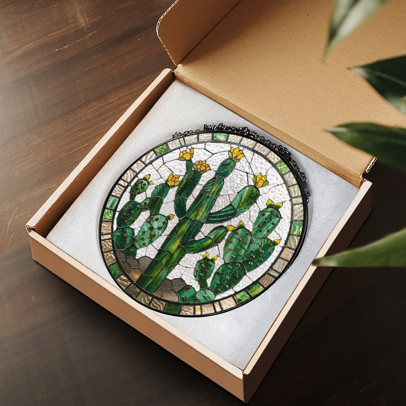 Vitrail Cactus Design, 7,8 x 7,8 po (20 x 20 cm)