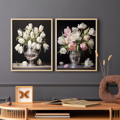 «FLORAL Series DCCIV», reproduction encadrée de qualité supérieure - prête à être accrochée - aucun clou requis - aucun clou requis