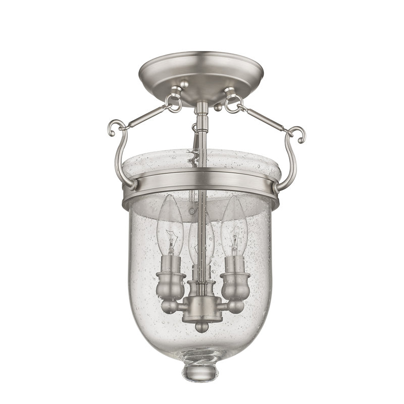 Husman Glass Semi Flush Mount, 17" H x 12" W x 12" D, Brushed Nickel