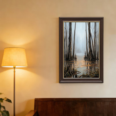 Art mural antique sur toile encadré doré pour le salon, la chambre à coucher, le bureau ou le vestibule - Décoration murale décorative avec marais brumeux