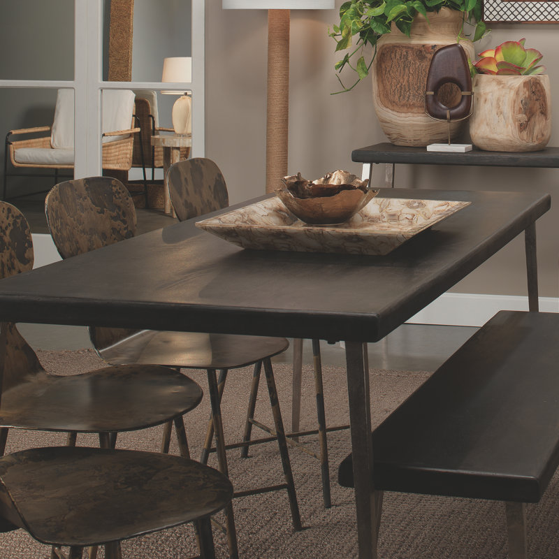 Farmhouse Solid Wood Dining Table, Dark Wood, Silver