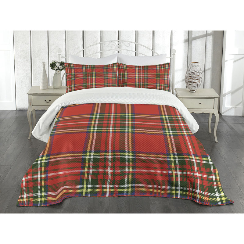 Twin White Quilted Plaid Bedspread Set with Pillow Sham