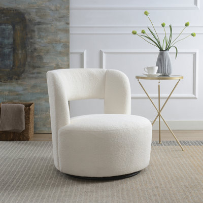 Fauteuil demi-tonneau pivotant avec tissu en peluche doux, fauteuil d'appoint rond et confortable pour le salon, la chambre à coucher et le coin lecture