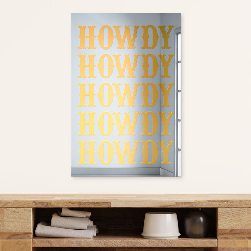 Howdy Country Western Mirror Wall Decor, Gold, 18" H x 13" W x 1" D
