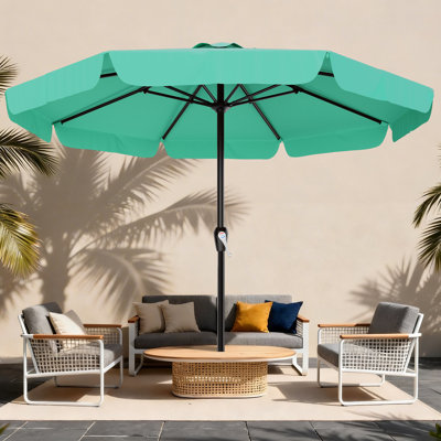 Parasol de patio rond de 12 pi avec manivelle, protection contre les rayons UV UPF 50+, 8 baleines robustes, parasol extérieur hydrofuge pour terrasse, cour et bord de piscine