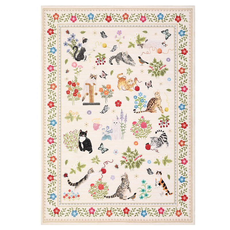 Area Rugs Modern Non-Slip Washable Rug Mark Resistant,Floral Farmhouse Carpet,Non-Shedding for Living Room Bedroom, Beige