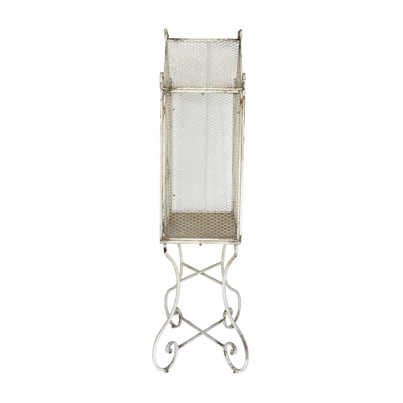 27.5x15x67" Distressed White Iron Greenhouse With Ornate Scrollwork Base