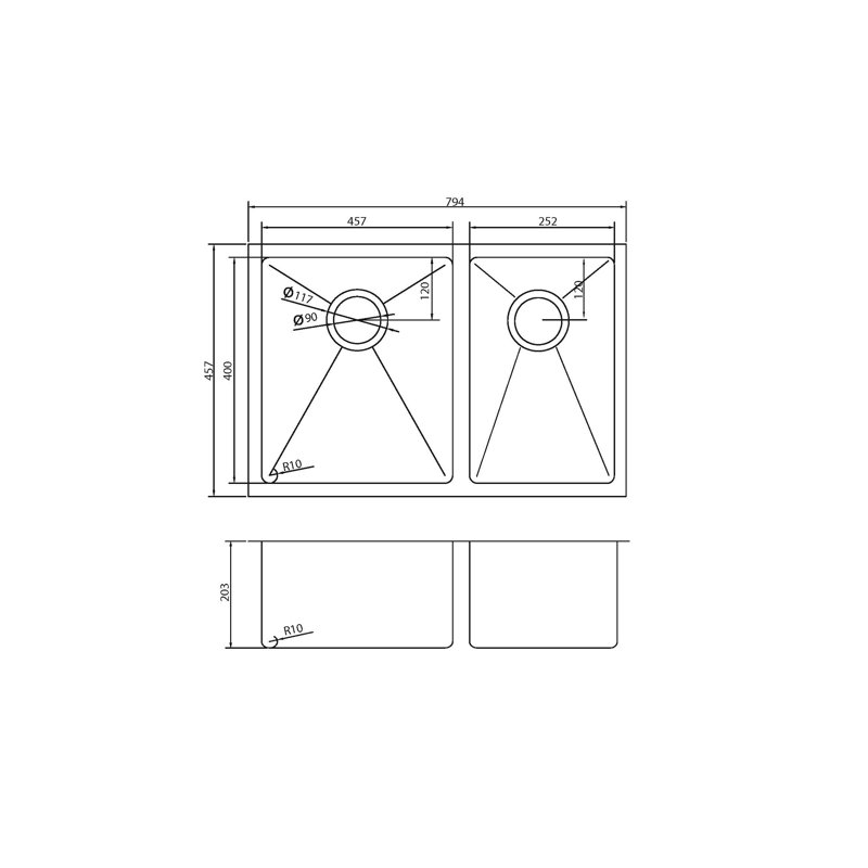 Évier de cuisine encastré en acier inoxydable à double cuve encastrée 32 po x 18 po ONEX®