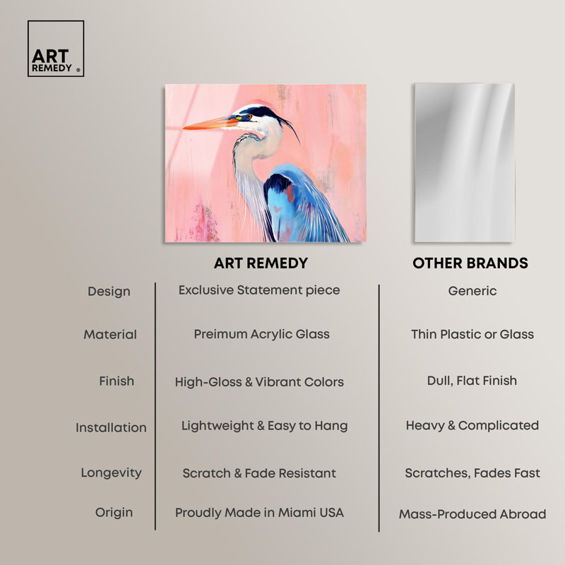 Art mural en acrylique Rosy Dawn Heron par Art Remedy, prêt à être accroché, H 30 po x l 36 po
