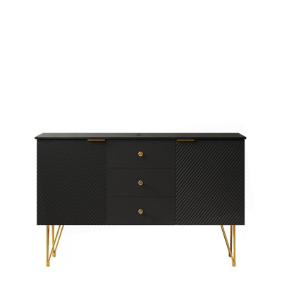 Armoire autoportante en contreplaqué noir 48 po avec 3 tiroirs et 2 portes, plateau en pierre frittée noire, sans lavabo, sans robinet et couvercle d'évier